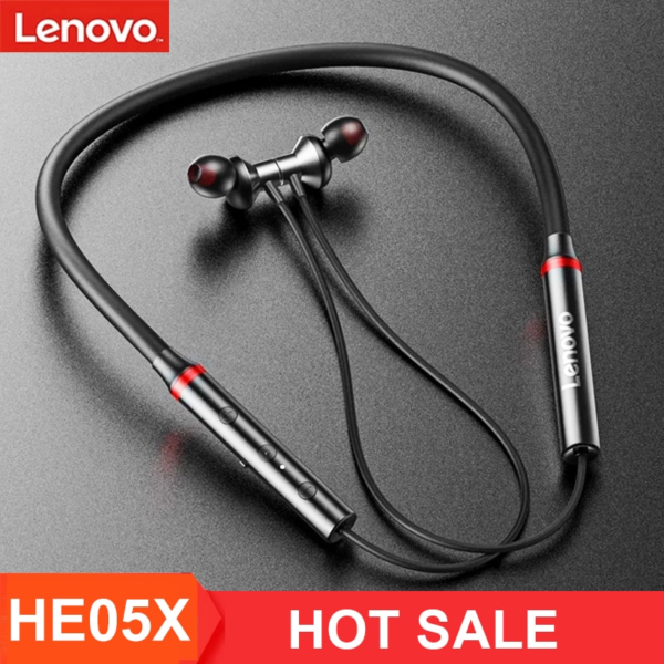 Lenovo HE05 Wireless Neckband Bluetooth 5.0 Headphone Wireless Headset With Heavy Bass Stereo Earphones High Quality Magnetic Attraction Intelligent Noise Reduction Cancelling Sports Headset