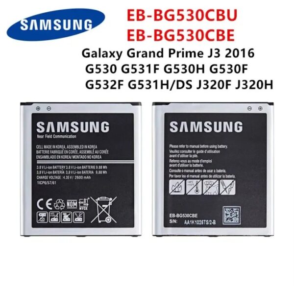 Samsung Galaxy J3 Battery Replacement EB-BG530CBE Battery with 2600mAh Capacity-Silver