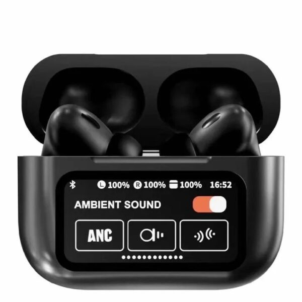 A9 Pro AirPods_ Touch Screen Display Wireless Airpods_ Bluetooth 5.4, Super Sound Bass, Active Noise Cancelation ANC & ENC Charging Case Type C and Extra Ear-Buds, Pop-Up Feature Compatible with All Devices