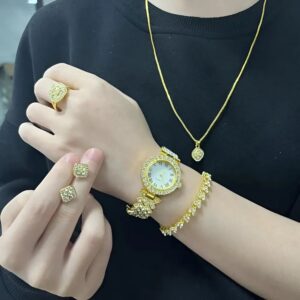 Smart Watch A58 Plus Series Supports Bluetooth Call Ultra Long Endurance Sleep Monitoring + Additional Women's Diamond Set Small Gold Watch Necklace Ring Earrings Bracelet Set Gift Box price in Pakistan