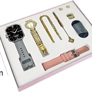 Smart Watch A58 Plus Series Supports Bluetooth Call Ultra Long Endurance Sleep Monitoring + Additional Women's Diamond Set Small Gold Watch Necklace Ring Earrings Bracelet Set Gift Box price in Pakistan