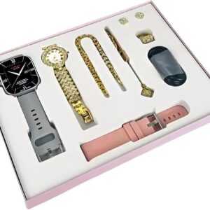 Smart Watch A58 Plus Series Supports Bluetooth Call Ultra Long Endurance Sleep Monitoring + Additional Women's Diamond Set Small Gold Watch Necklace Ring Earrings Bracelet Set Gift Box price in Pakistan