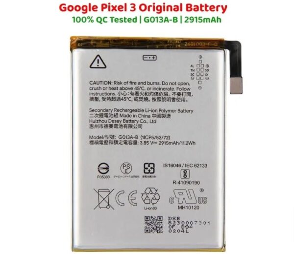 Google Pixel 3 Battery Replacement G013A-B Battery with 2915mAh Capacity_ Silver
