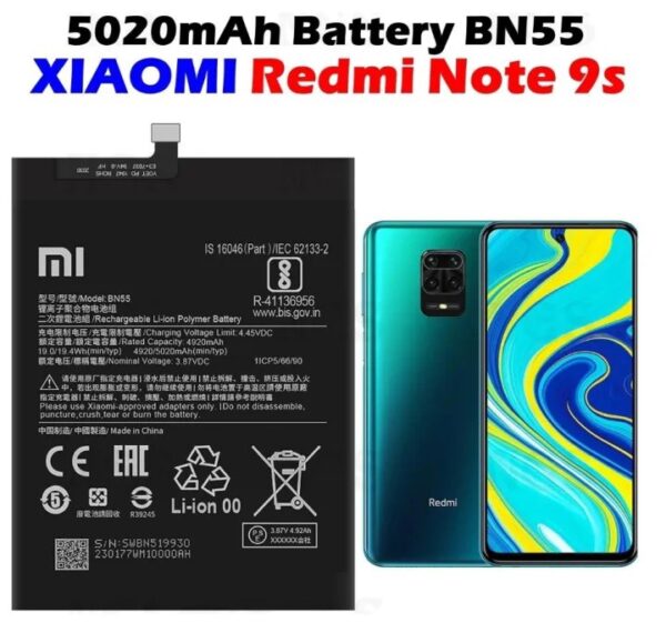 Redmi Note 9s Battery Replacement MI BN55 Battery with 5020mAh Capacity , Battery Replacement for Redmi Note 9s