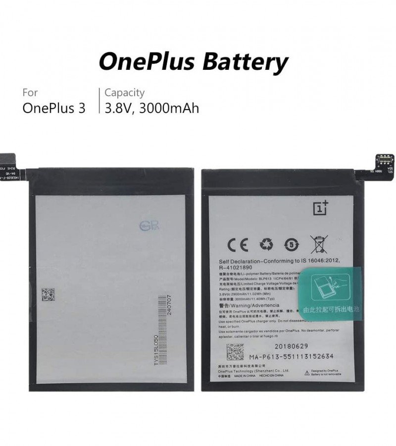 OnePlus BLP613 Replacement Battery for OnePlus 3 (1+ 3) with 3000 mAh Capacity
